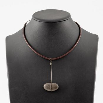 Vivianna Torun Bülow-Hübe, a necklace, silver with leather and a natural stone, excecuted in her own studio, most likely 1950's.