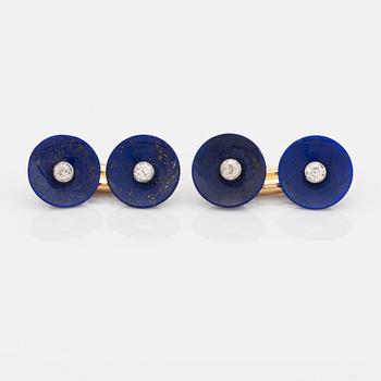 Lapis lazuli and old cut diamond cufflinks and shirt buttons.