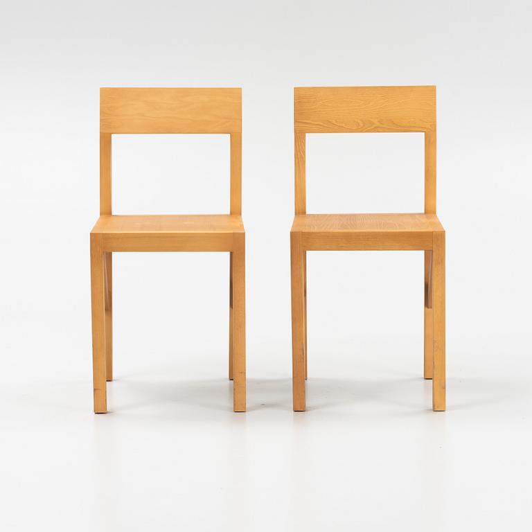A set of eight signed stained pine 'Bracket Chairs' by Frederik Gustav for Frama, Copenhagen 2023.