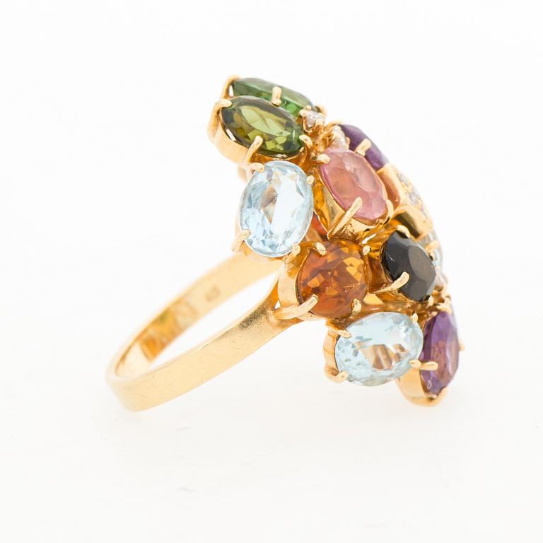 A RING, amethyst, topaz, citrine, tourmaline, garnet, diamond, 18K gold.