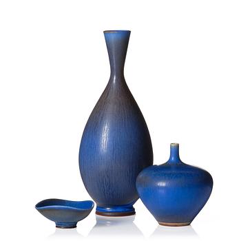 Berndt Friberg, two stoneware vases and a bowl, Gustavsberg studio, Sweden 1962-65.