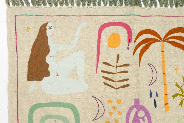 A hand-embroidered kilim carpet, c. 236 x 172 cm.