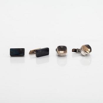 Elis Kauppi, cufflinks, 2 pairs, spectrolite, smoky quartz, silver, Kupittaan Kulta, Turku 1961–1963.