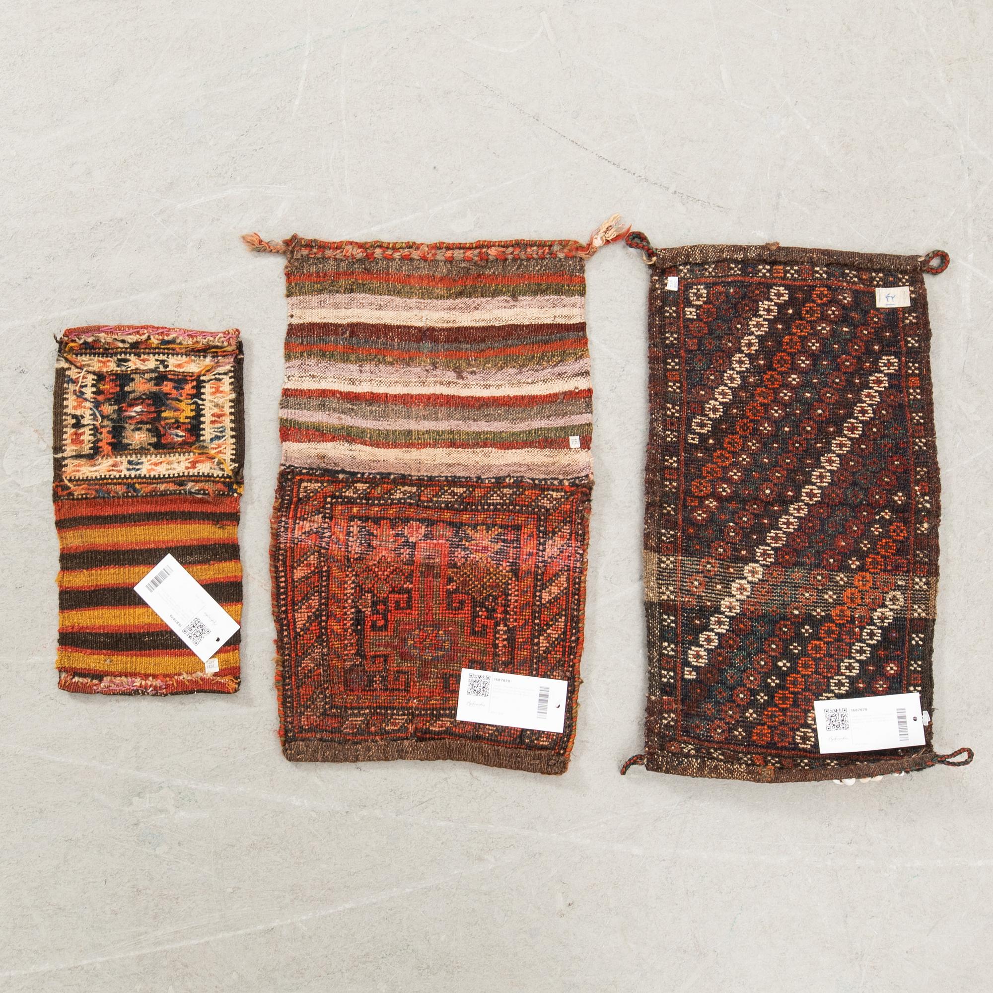 Väskor  Chanteh 3 st Kurd/Qushan, Kashgai och Lori semiantika ca 55x29 cm, 53x31 cm och 38x19 cm.