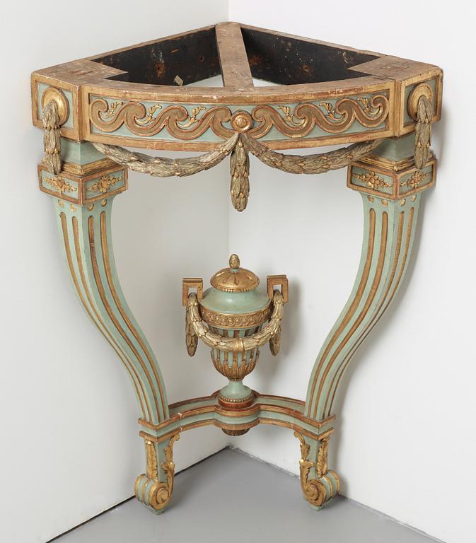 A grand Gustavian 18th century corner console table.