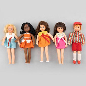 Barbiedockor, 5 st, "Chris", "Tod","Titti", "Carla" & "Chris", Mattel, 1960-tal.