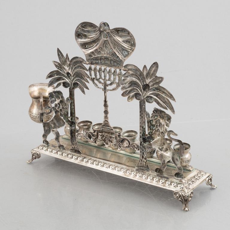 Hanukkah menorah, low-grade silver, Hazorfim Ltd, Israel, 20th Century. Judaica.