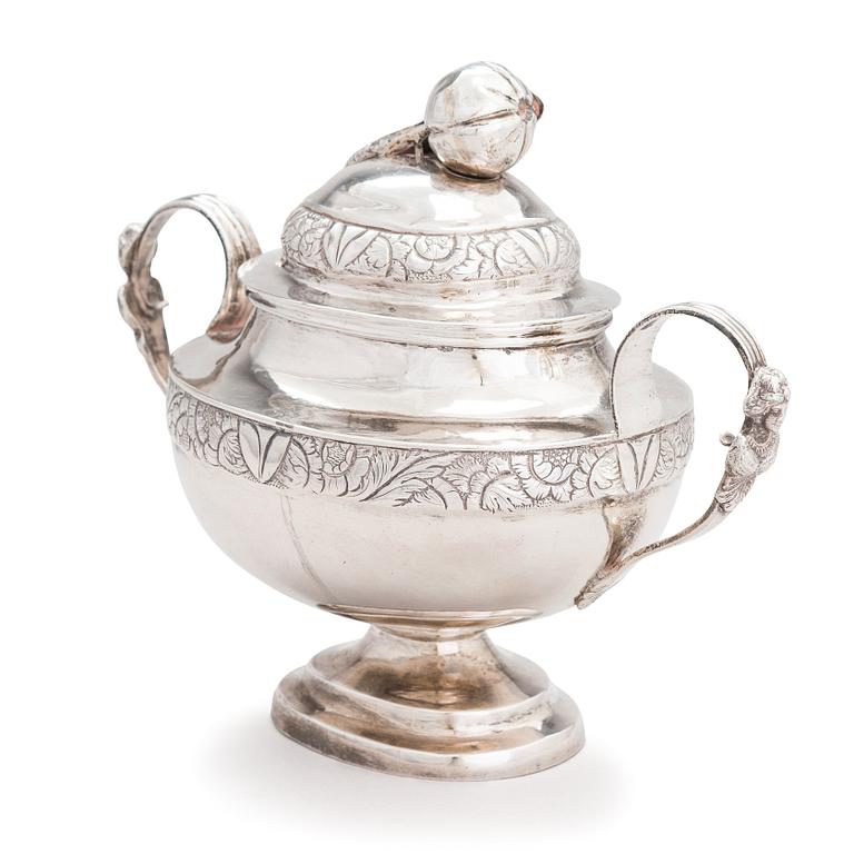 A 19th-century silver sugar bowl, maker's marks of Vincenzo Cachia di Michele, Malta 1842.