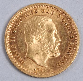 FEMKRONA, guld, Sverige 1901. 2 gram.