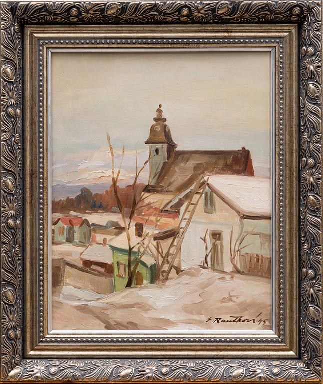 ERIK RAUTHOVI, öljy puulevylle, signeerattu ja päivätty -45.