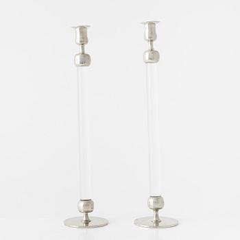 Josef Frank, a pair of pewter and plexi glass candlesticks, Firma Svenskt Tenn, Sweden 1960.