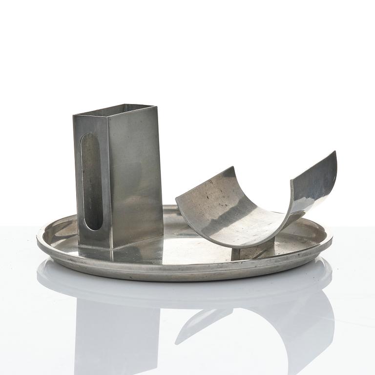 Ystad-Metall, a pair of candlesticks and a tray, 1938-42.