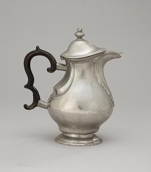 A Swedish Rococo pewter coffee pot by Hans Lagergren (1766-1801-08), Karlstad.