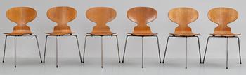 STOLAR, 6 st, "Myran", Arne Jacobsen, Fritz Hansen, första upplagan 1950-tal.