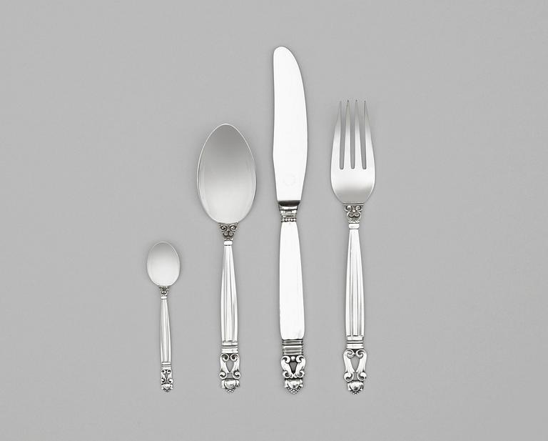 JOHAN ROHDE, bestickuppsättning "Konge/Acorn", 24 delar, Georg Jensen 1945-77, sterling.