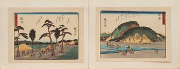 TRÄSNITT, 15 st i mapp, efter trol. Hiroshige. Japan.