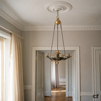 A French ormolu and patinated bronze three-branch chandelier, early 19th century.
