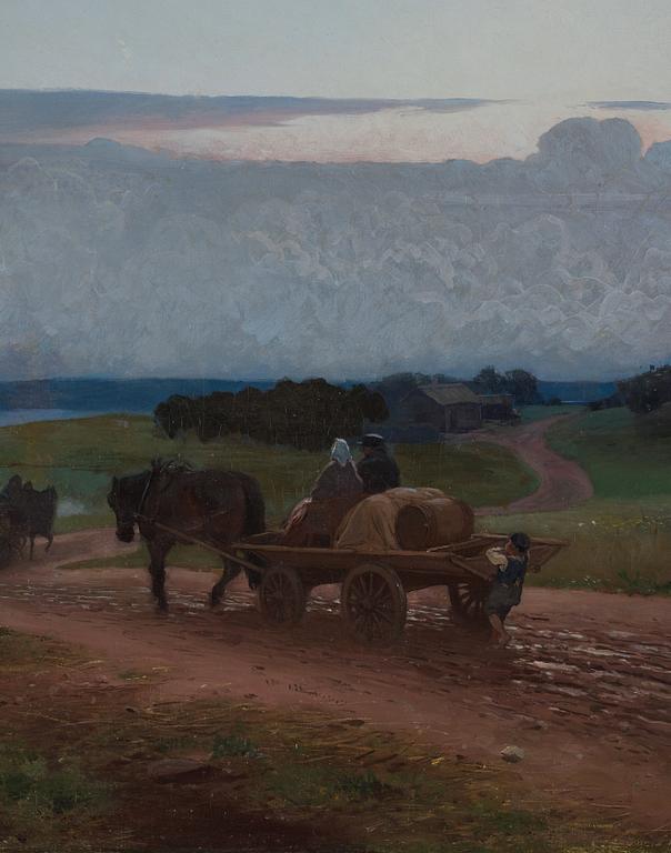 August Malmström, Evening landscape with farmers.