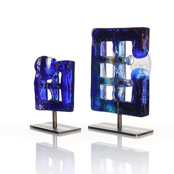 Kjell Engman, two glass sculptures, Kosta Boda, signed.