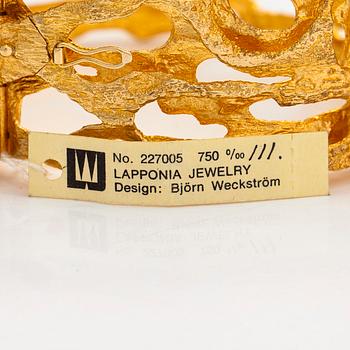 Björn Weckström, an 18K gold and tourmaline 'Sacrificial fire' bracelet. Lapponia 1971.