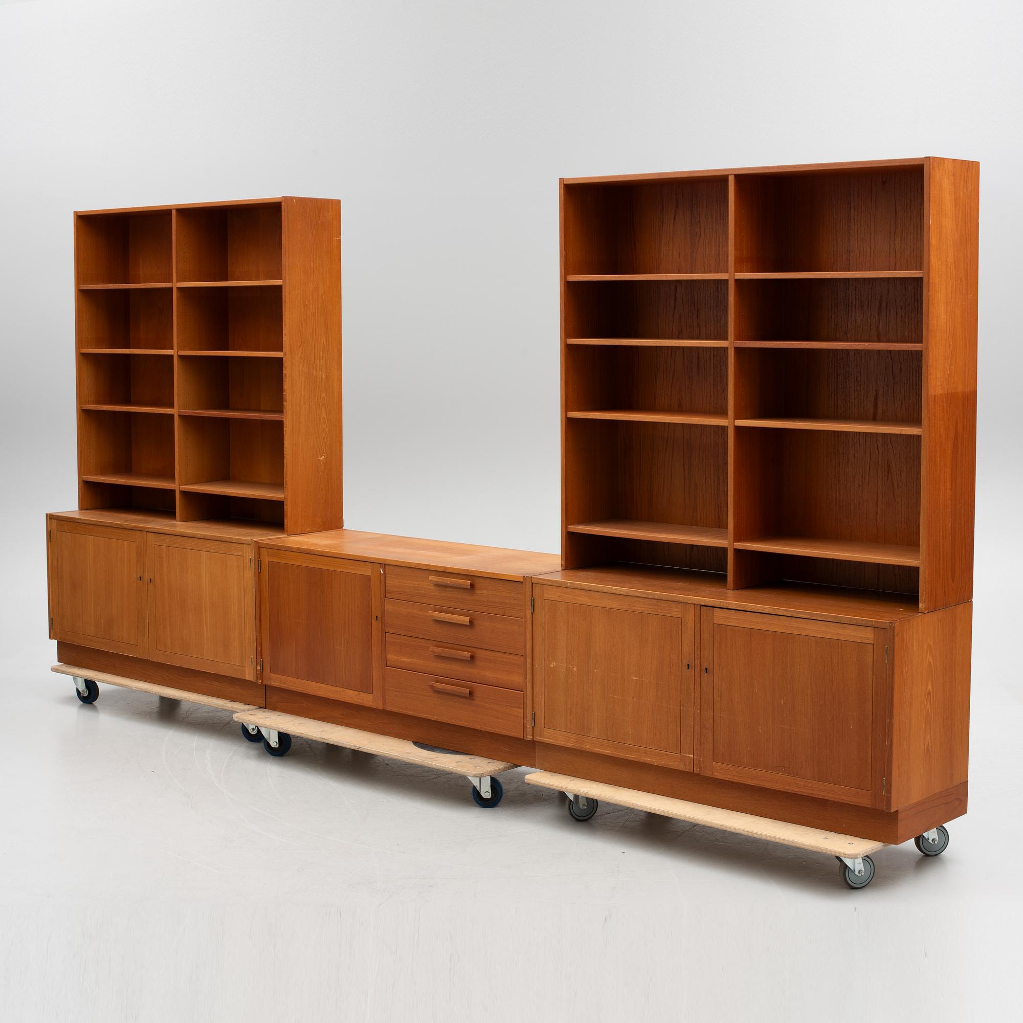 Bookcases with cabinets. 5 pieces. 1960s.