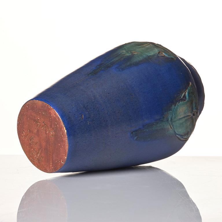 Hilma Persson-Hjelm, a glazed earthenware art nouveau vase, executed in her studio, Arvika 1918. No 6124.