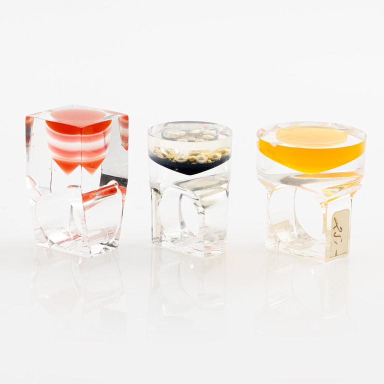 Siv Lagerström, three acrylic rings, 1970s.