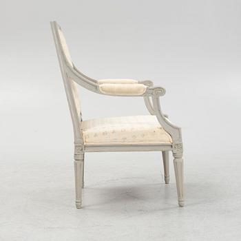 A Gustavian open armchair by M. Lundberg (master 1775-1812).