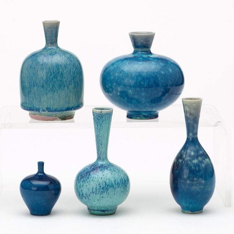 Berndt Friberg, a set of twelve miniature vases and bowls, Gustavsberg Studio, one dated 1969.