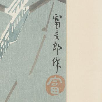 Tomikichirō Tokuriki, Motif of a temple and sculpture.