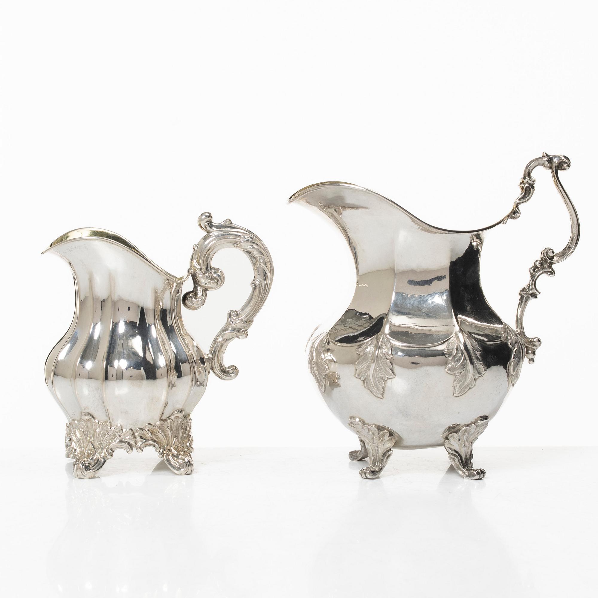Nyrokoko, 1820, Two Swedish silver cream jugs, Stockholm 1850s.