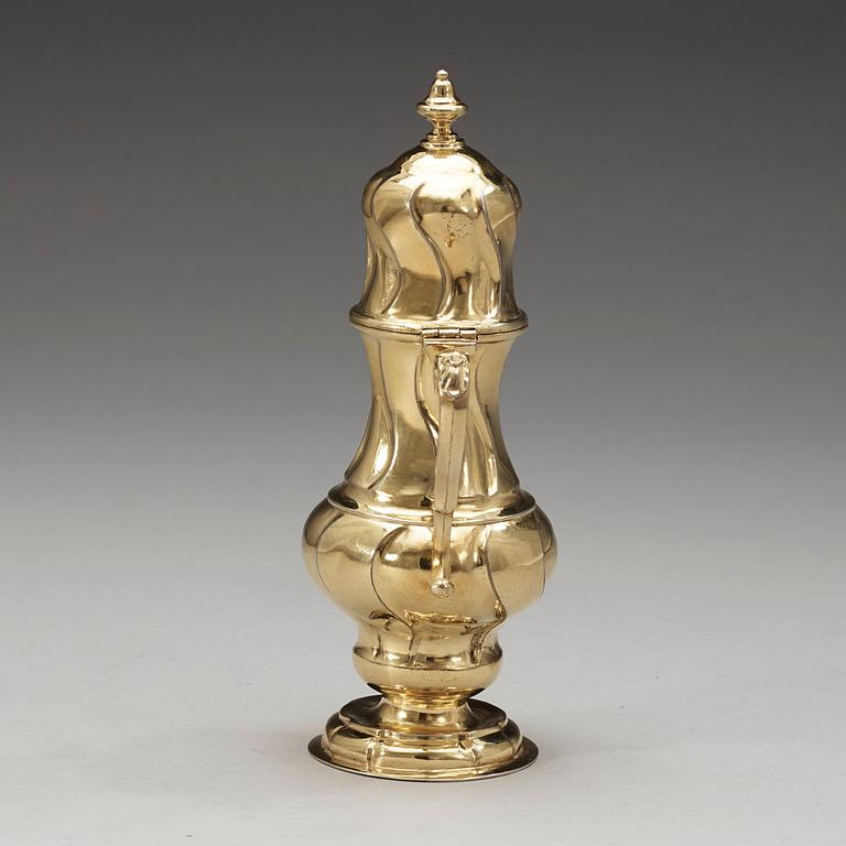 A Baltic mid 18th century silver-gilt mustard-pot, marks of Johann Christian Henck, Riga 1756-1760.
