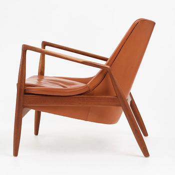 Ib Kofod-Larsen, a teak and brown leather "Seal" armchair, Olof Persons Fåtöljindustri (OPE), Sweden 1950's-60's.