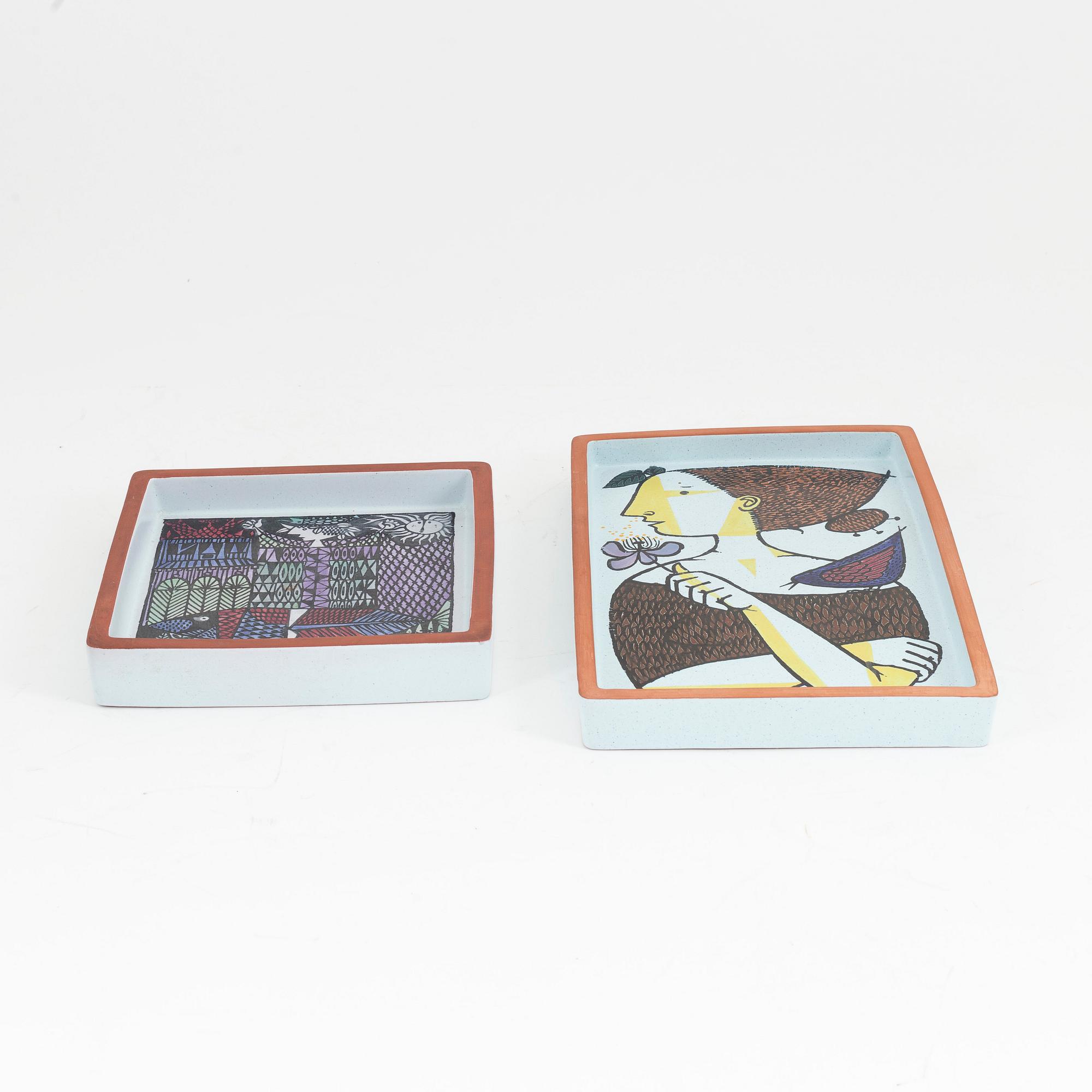 Stig Lindberg, fat, 2 st, fajans, "Karneval", Gustavsbergs studio.