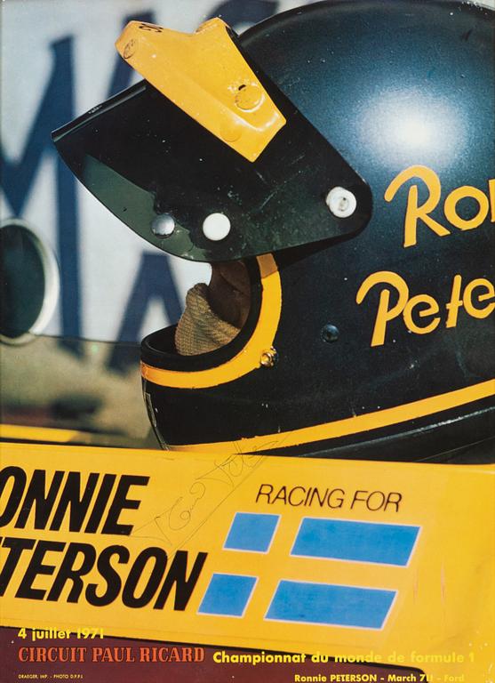 Affisch från Frankrikes F1 Grand Prix 1971 på Circuit Paul Ricard, signerad av Ronnie Peterson.