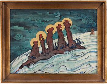 Ossian Elgström · OSSIAN ELGSTRÖM, watercolour on textile, signed and dated 1914.