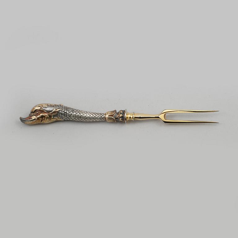 DADELGAFFLAR, 12 st, delvis silver, svenska importstämplar, omkring sekelskiftet 1900, vikt 186 g.