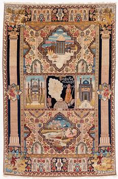 A semi-antique pictoral Tabriz rug, c. 250 x 160 cm.