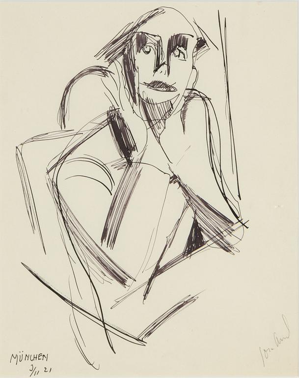 John Jon-And, pencil drawing on paper, signed and dated München 3/11-21.
