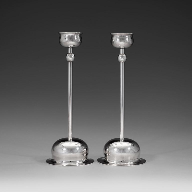 A pair of Birger Haglund sterling candlesticks, Stockholm 1968.