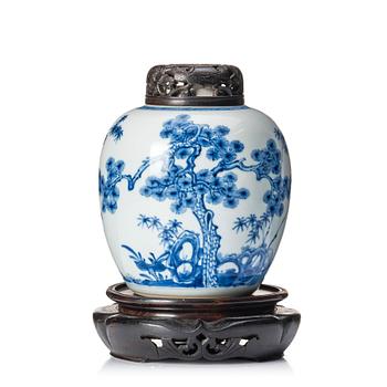 A blue and white jar, 18th century.