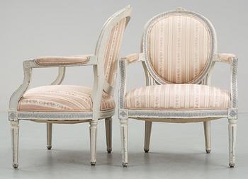 A pair of Gustavian late 18th Century armchairs by E. Öhrmark.