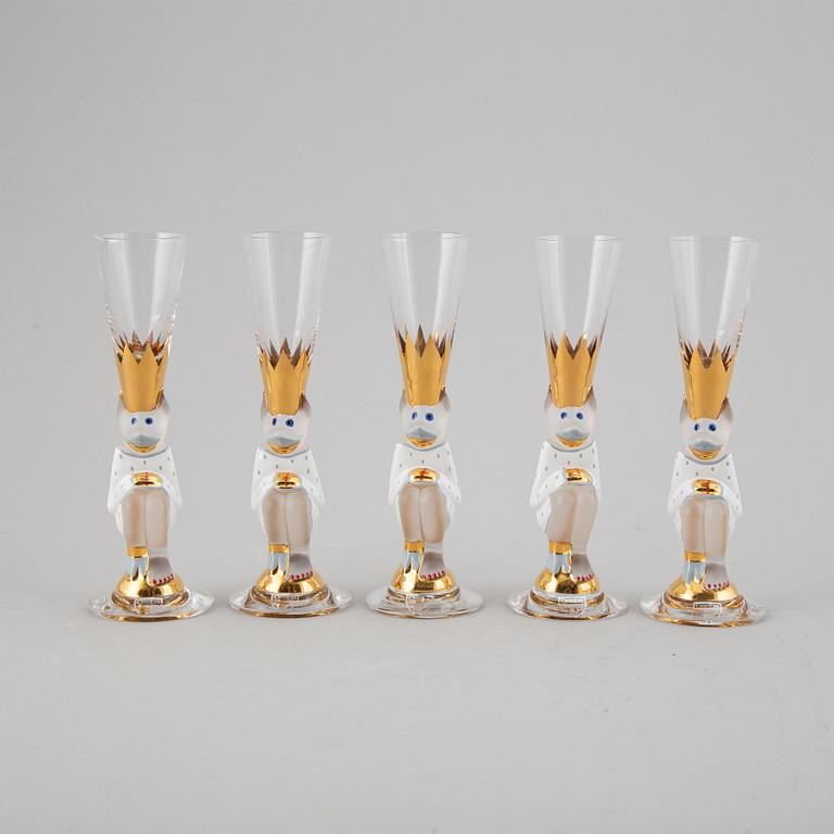 Gunnar Cyrén, five 'nobel' devils glasses/Minnes glasses, Orrefors.