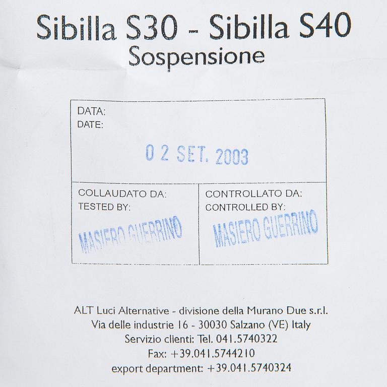 A "Sibilla" pendant light, ALT Luci Alternative, Murano, Italy 2000s.