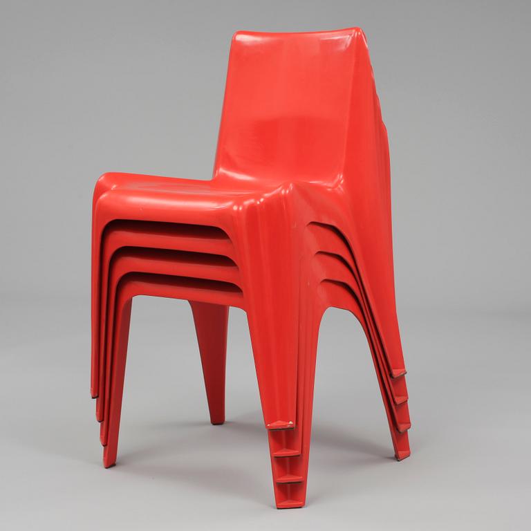 STOLAR, 4 st, "BA-1171, Bofinger Chair" Helmut Bätzner, Alfred Bätzner, Friedhelm Bös för Wilhelm Bofinger KG, Tyskland.