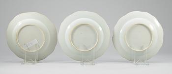A set of twelve blue and white dinner plates, probably late Qing dynasty.