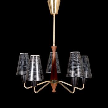A 1950s-60s five-armed pendant ceiling light.