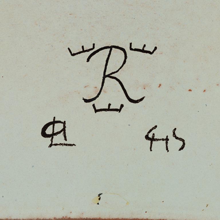 Carl-Harry Stålhane, a faience dish with decor by  Aune Laukkanen from Rörstrand.