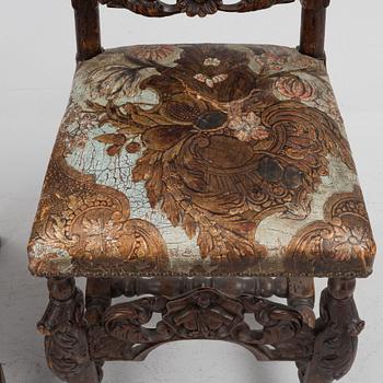 Two chairs, Baroque/Baroque style, circa 1900 with earlier parts.