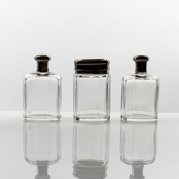 Viktor Lindman, toiletries set, silver and glass, Helsinki 1915-16 (3 pieces).